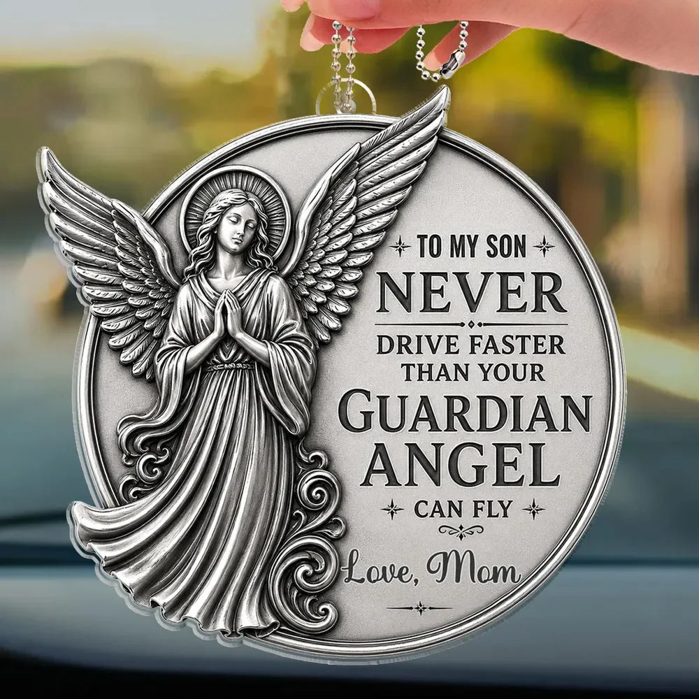 Acrylic Ornament material and size view - Personalized Guardian Angel Car Ornament