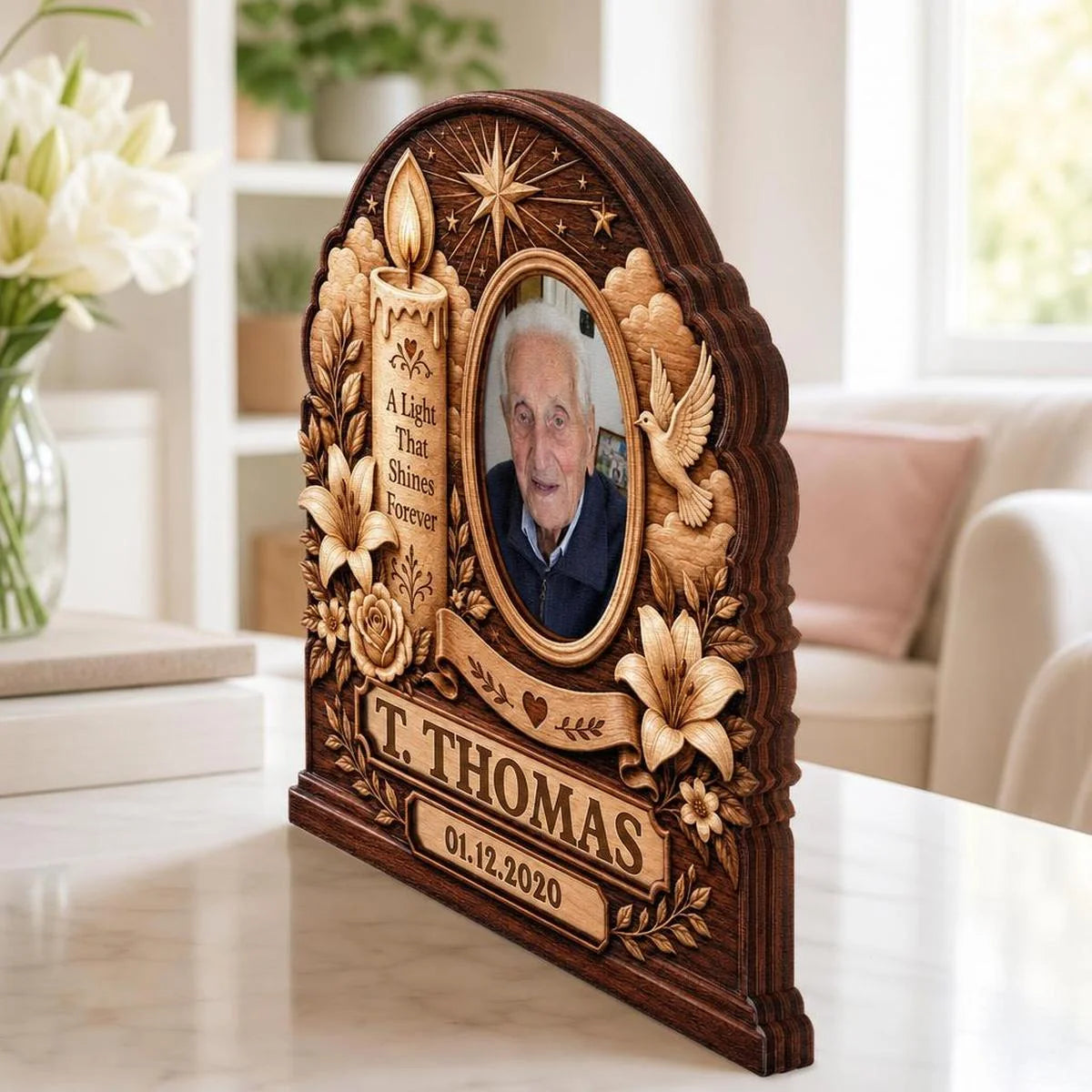 "A Light That Shines Forever" Personalized Wooden Block - Custom Memorial Photo Gift
