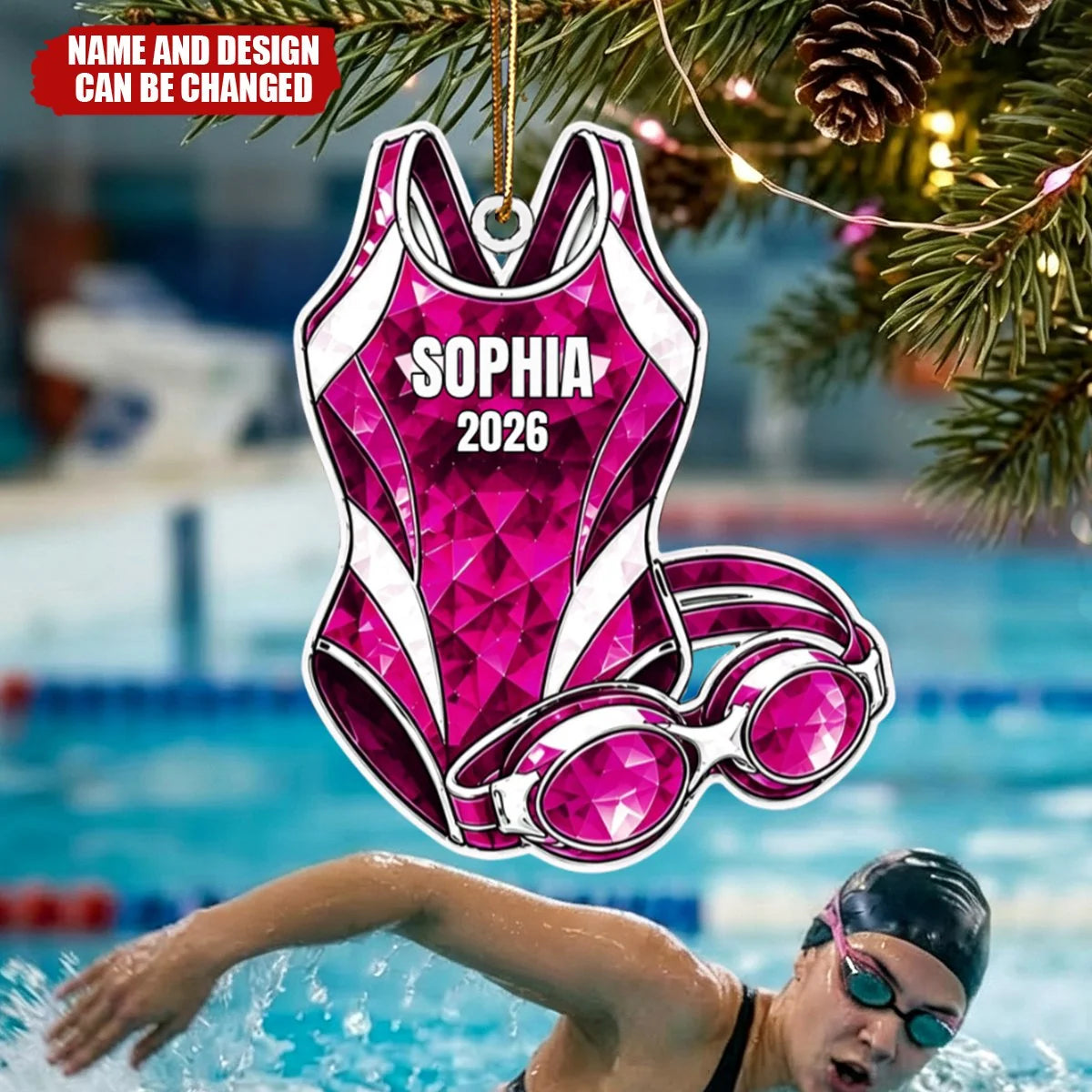 Personalized Swimmer Acrylic Ornament - Custom Swimsuit Keepsake for Girls