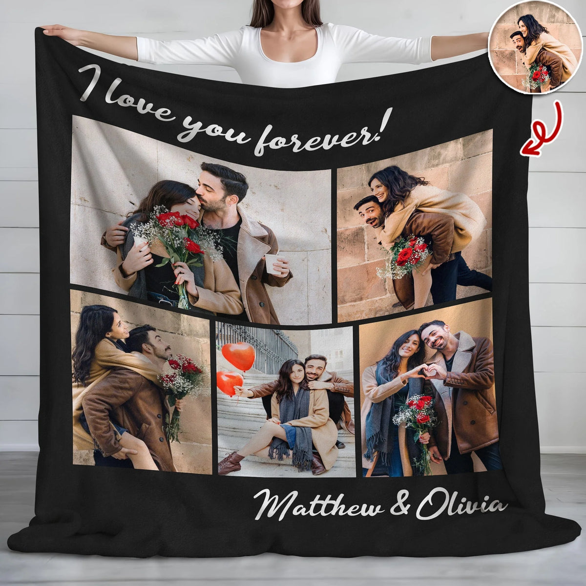 I Love You Forever Personalized Photo Blanket - Custom Anniversary Gift for Couples