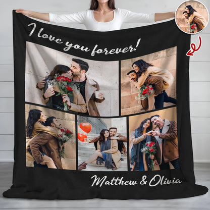 I Love You Forever Personalized Photo Blanket - Custom Anniversary Gift for Couples