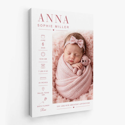 You Are Our Greatest Adventure - Personalized Baby Birth Stats Canvas / Poster