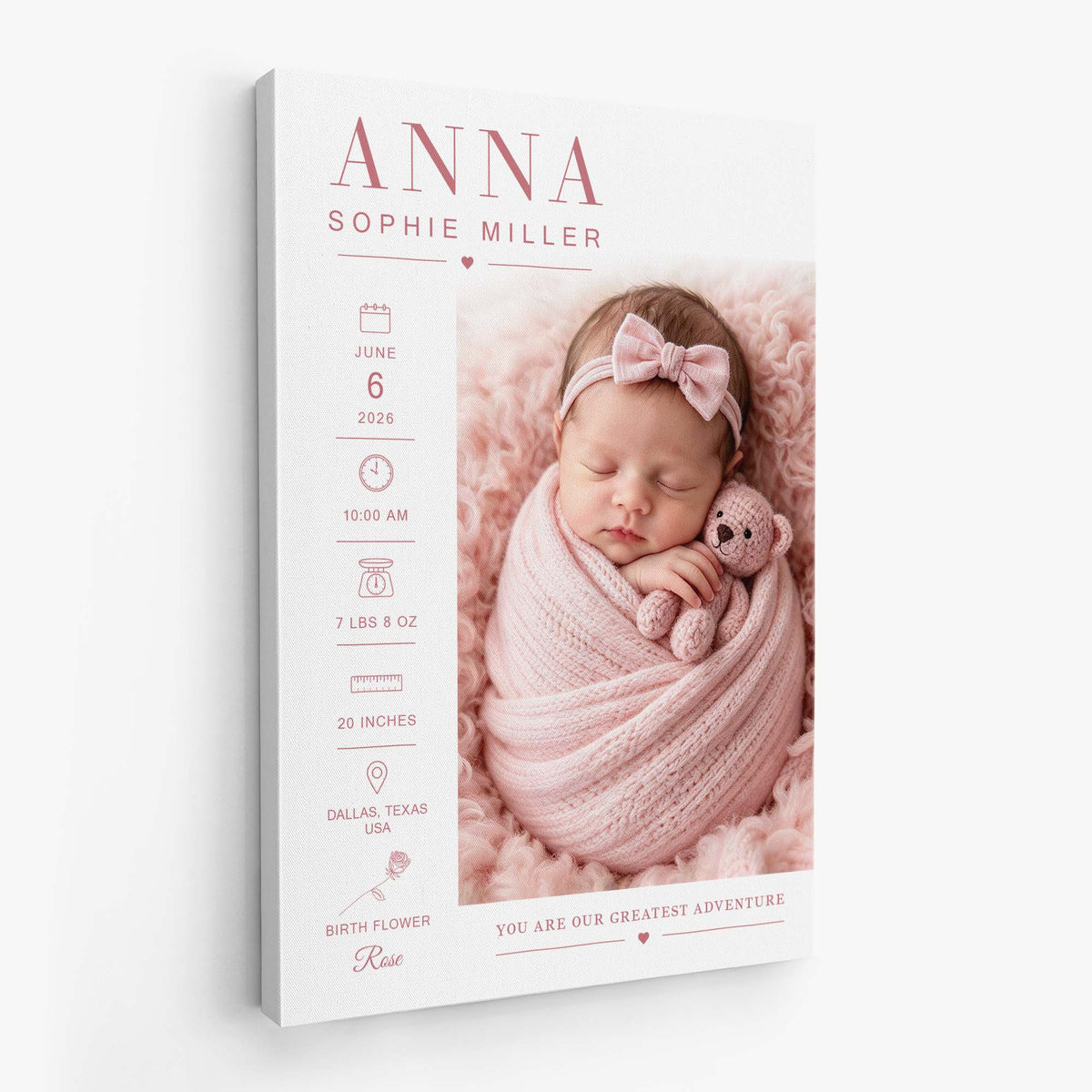 You Are Our Greatest Adventure - Personalized Baby Birth Stats Canvas / Poster