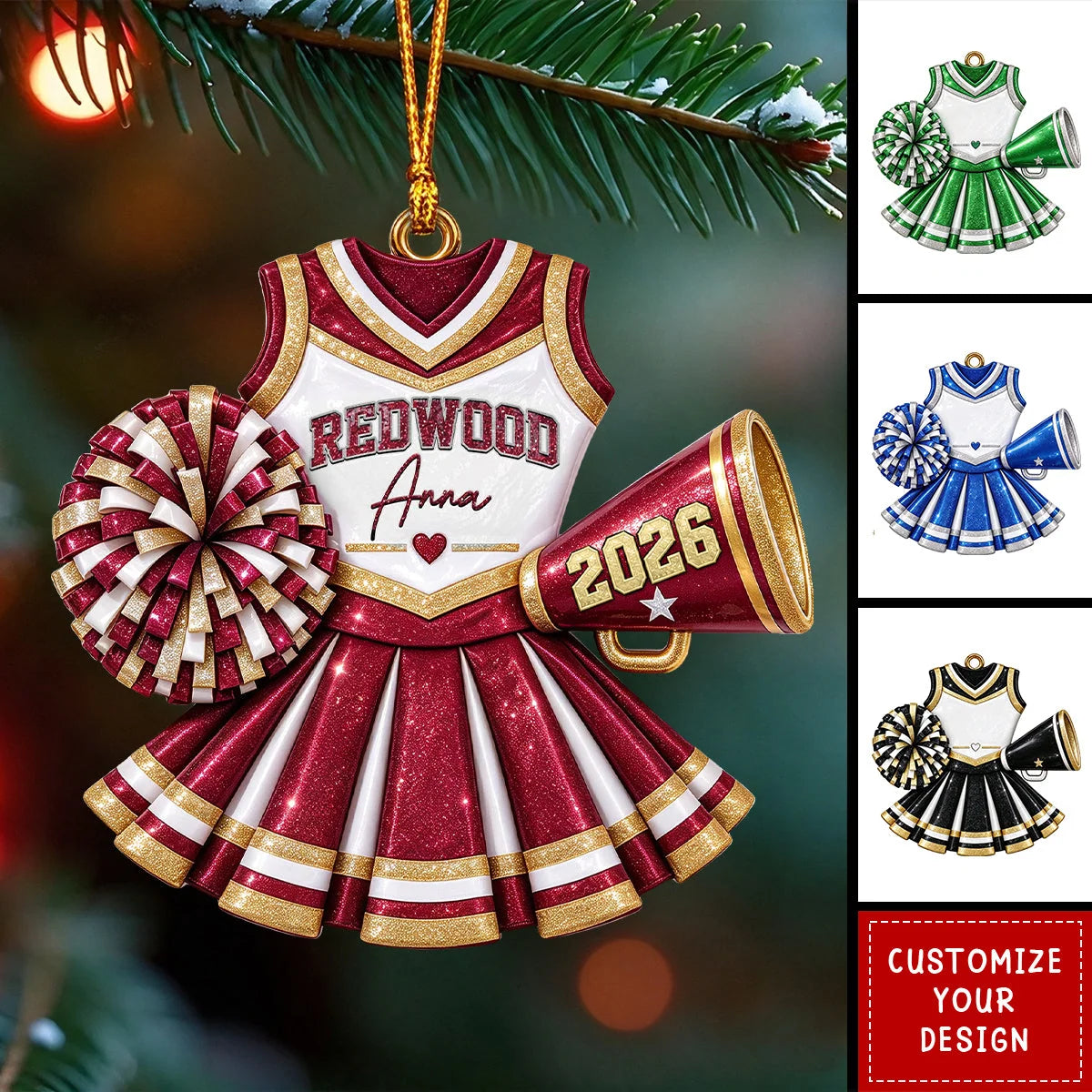 Custom Cheer Uniform Wooden Ornament - Personalized Cheerleader Keepsake for Daughter