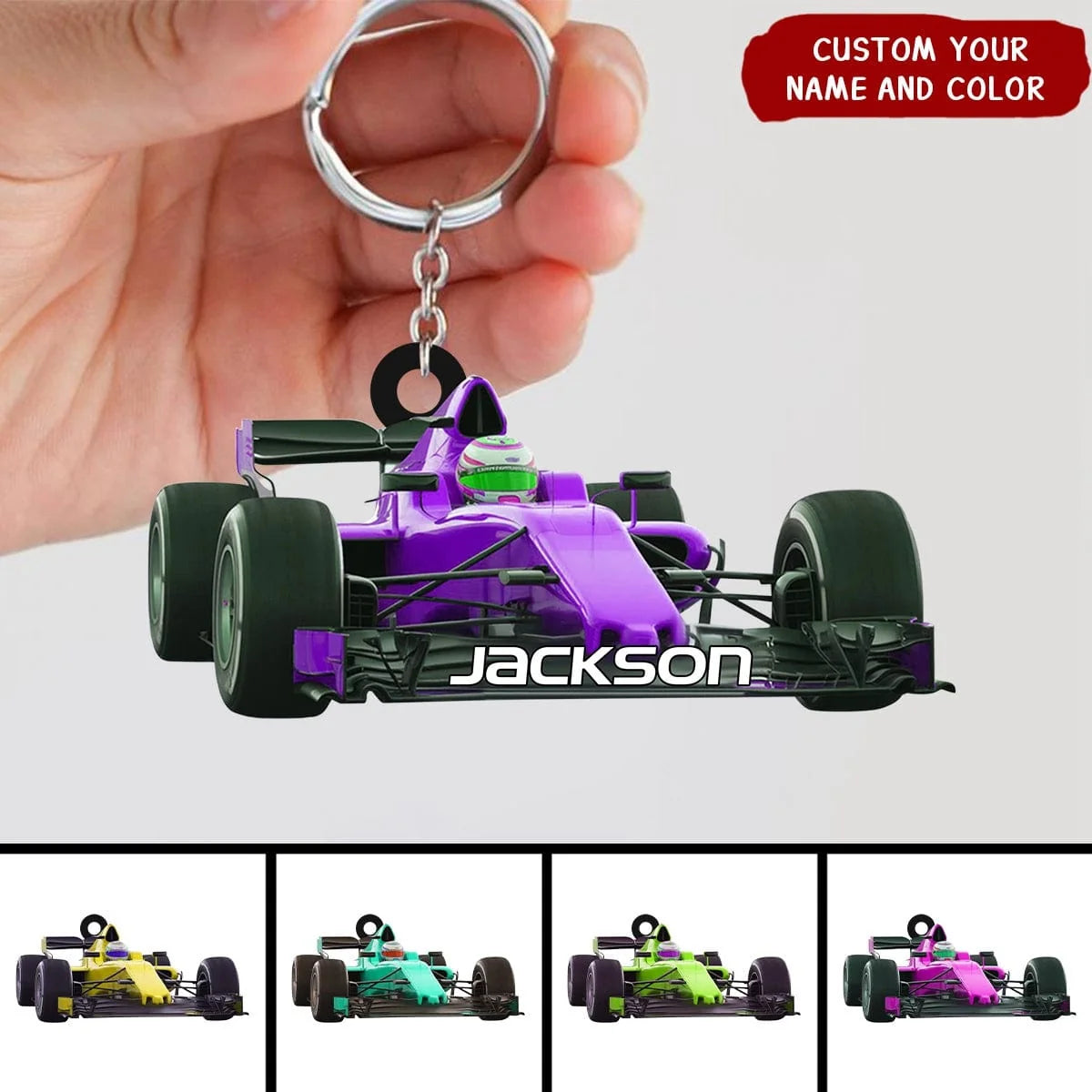 Personalized Race Car Acrylic Keychain - Custom Name Gift for Racing Fans