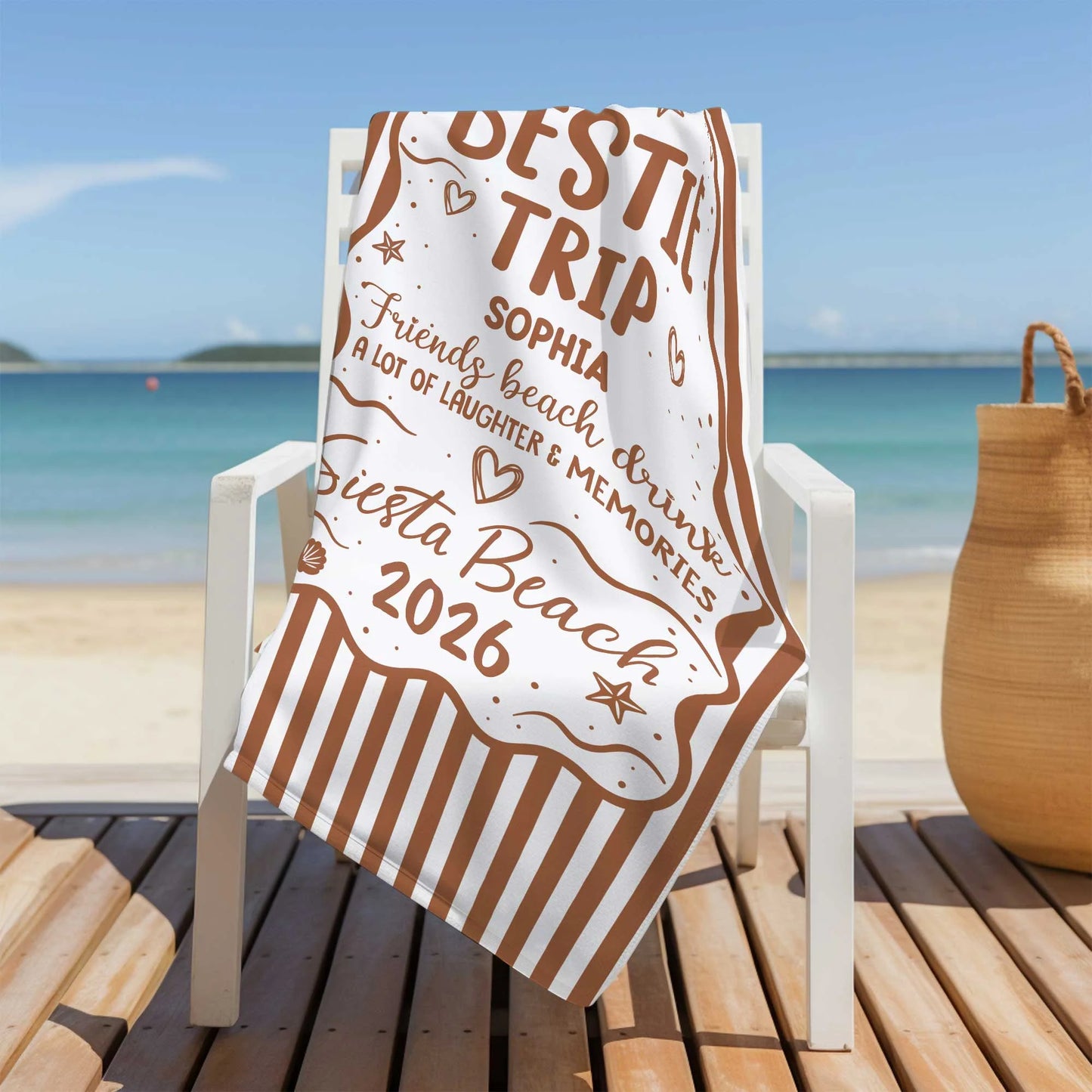 Custom Bestie Trip Beach Towel for Best Friends with personalized design details for meaningful gifting image 8