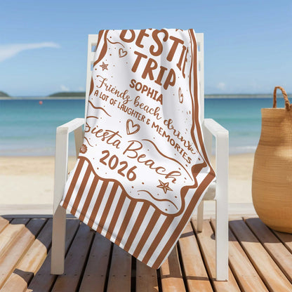 Custom Bestie Trip Beach Towel for Best Friends with personalized design details for meaningful gifting image 8