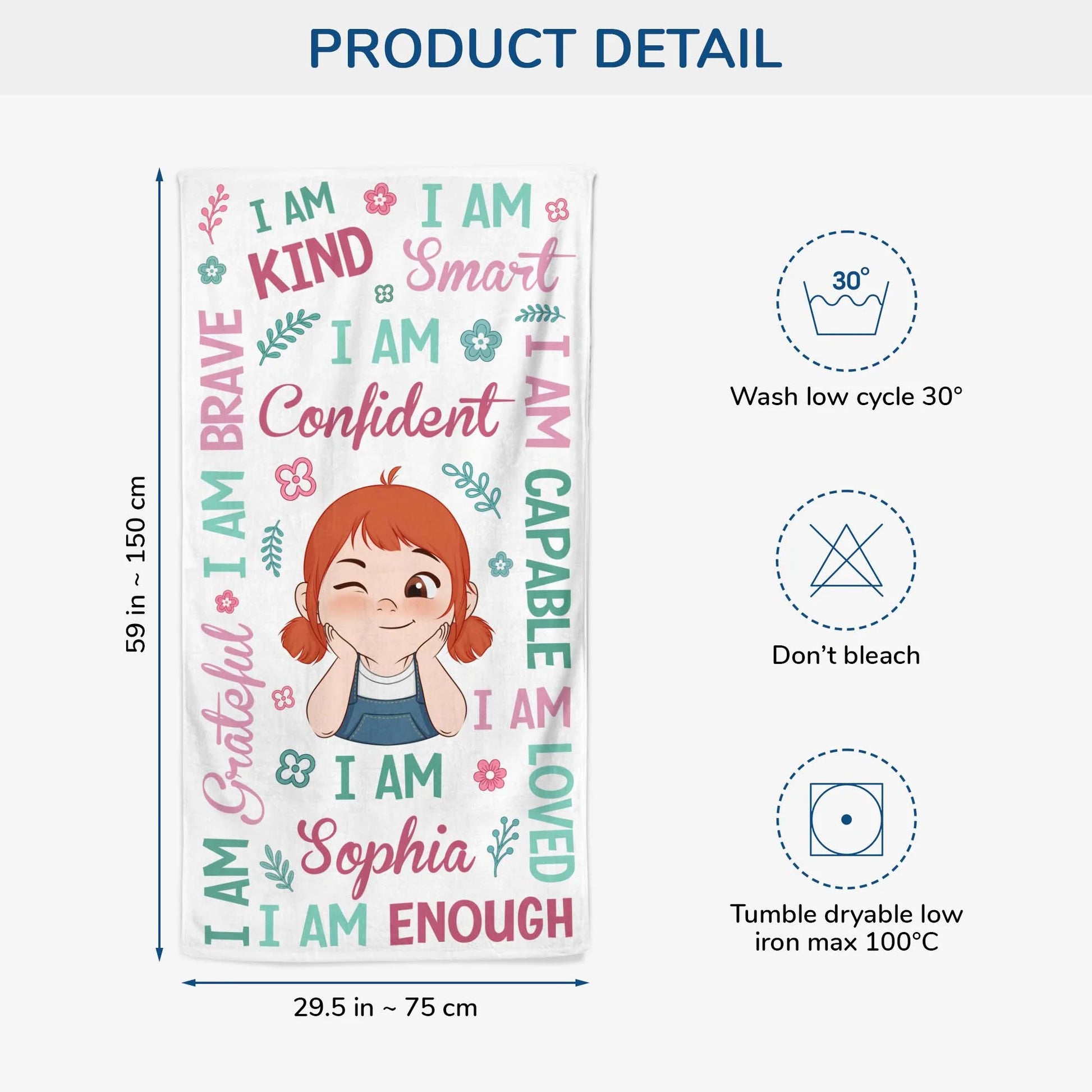 "I Am Kind Smart Confident" Personalized Kids Beach Towel - Custom Summer Gift for Girls and Boys