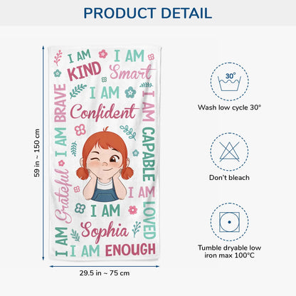 "I Am Kind Smart Confident" Personalized Kids Beach Towel - Custom Summer Gift for Girls and Boys