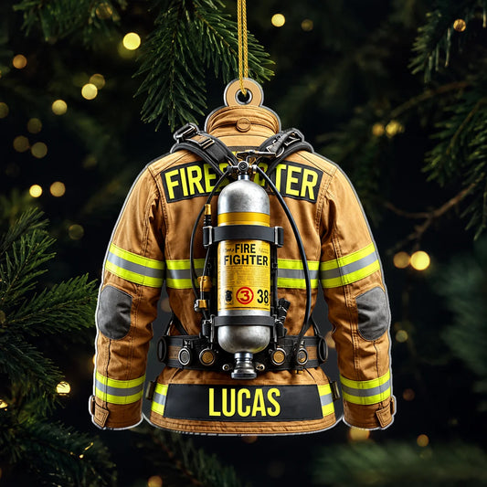 Personalized Firefighter Jacket Acrylic Ornament - Custom Turnout Gear Keepsake for Brave Heroes & Firefighters