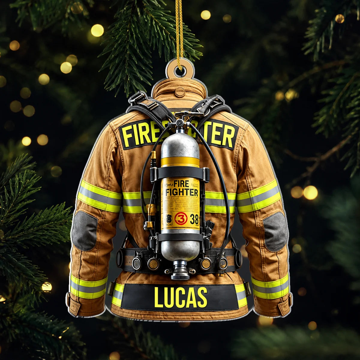 Personalized Firefighter Jacket Acrylic Ornament - Custom Turnout Gear Keepsake for Brave Heroes & Firefighters