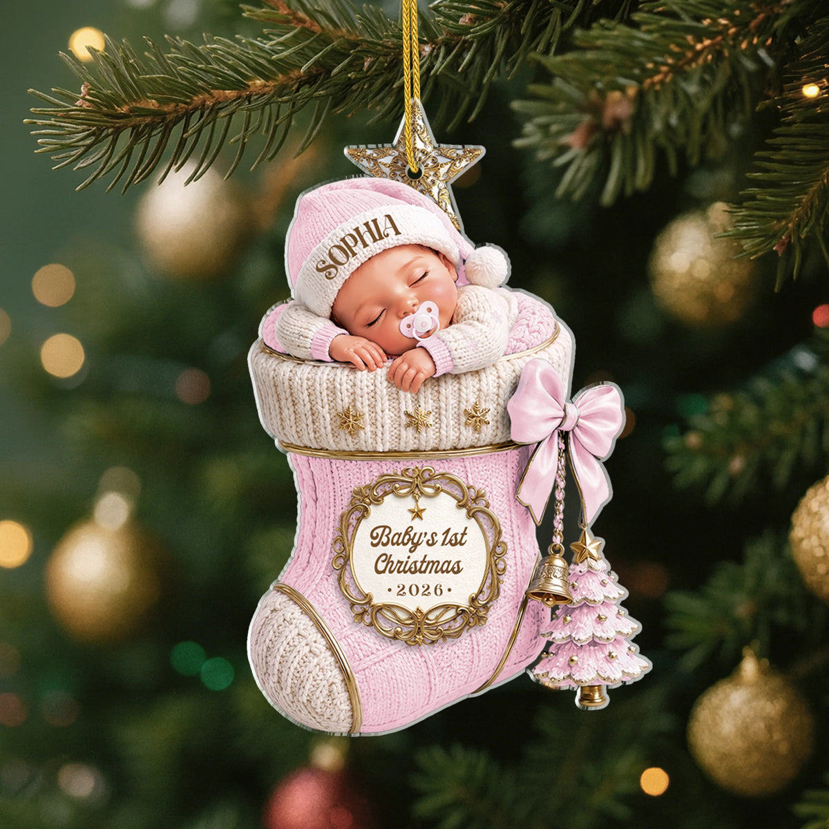 Baby's 1st Christmas Stocking Personalized Acrylic Ornament - Keepsake Gift for Newborn