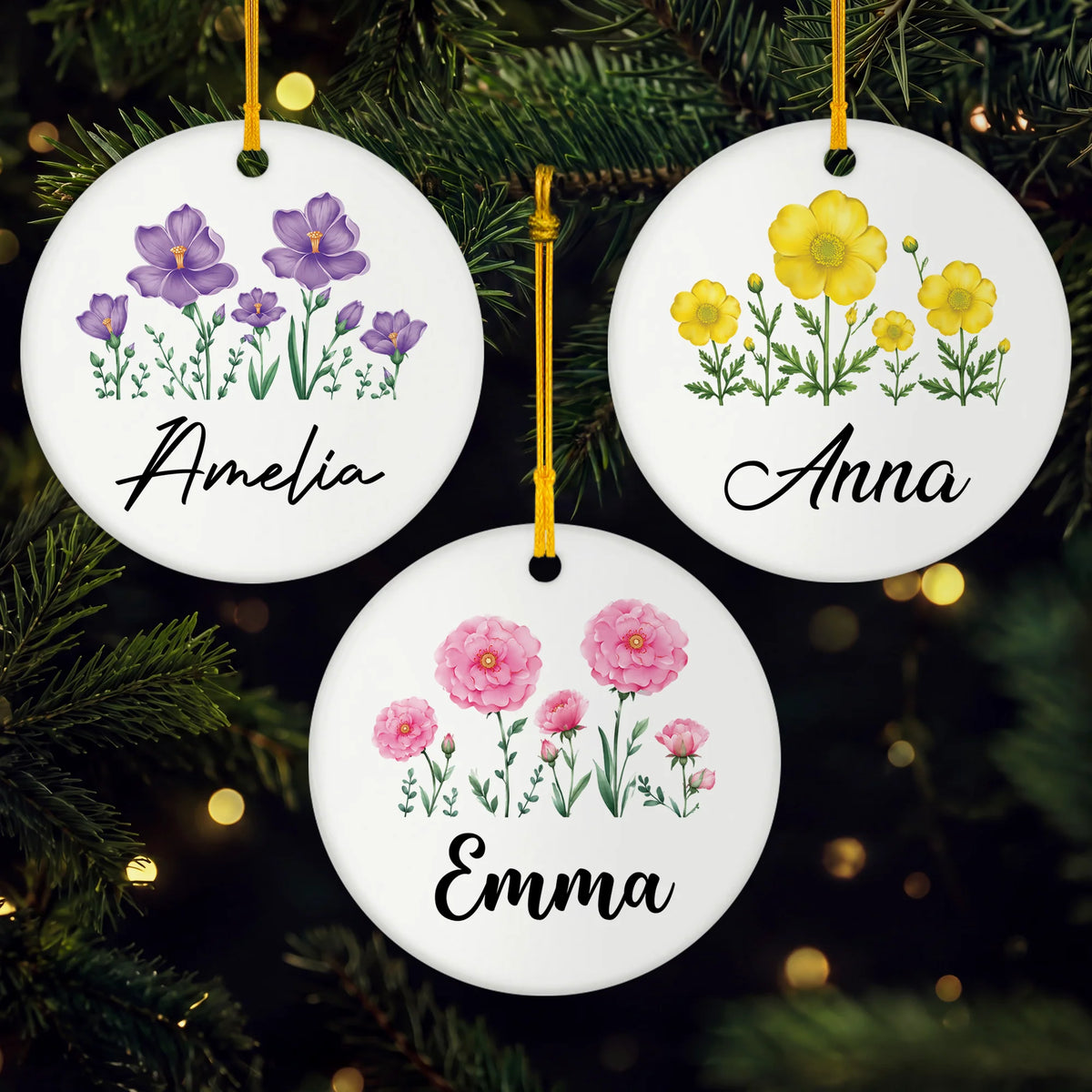 Birth Month Flower Personalized Ceramic Ornament - Floral Keepsake Gift