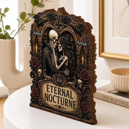Eternal Nocturne Gothic Skeleton Couple - Personalized Wooden Block Gift