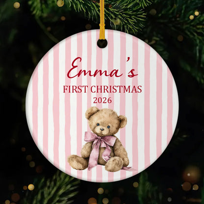 Baby's First Christmas 2026 Striped Ceramic Ornament - Personalized Newborn Keepsake Gift for New Parents