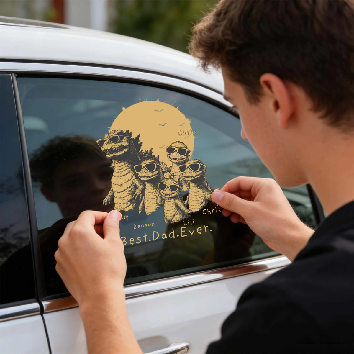 Decal / Sticker material and size view - Custom Dadsaurus Car Decal