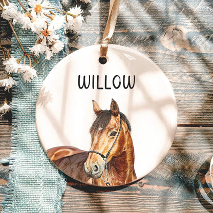Custom Photo Horse Ceramic Ornament - Personalized Equestrian Keepsake Christmas Gift for Horse Lovers