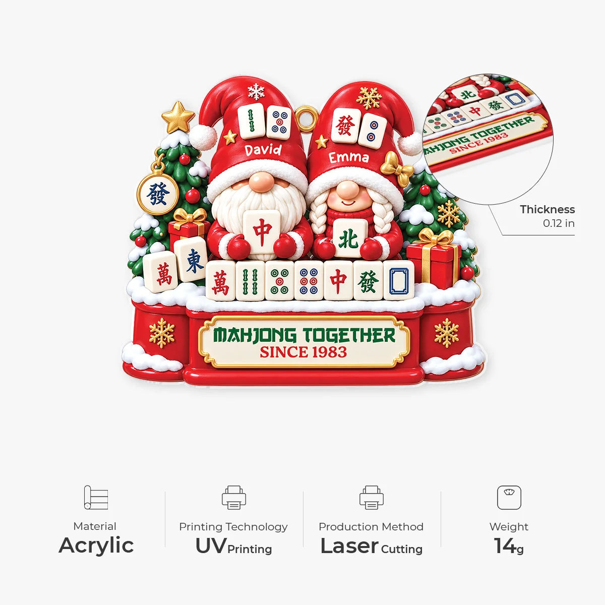 Mahjong Together Since Personalized Couples Acrylic Ornament - Custom Keepsake Christmas Gift