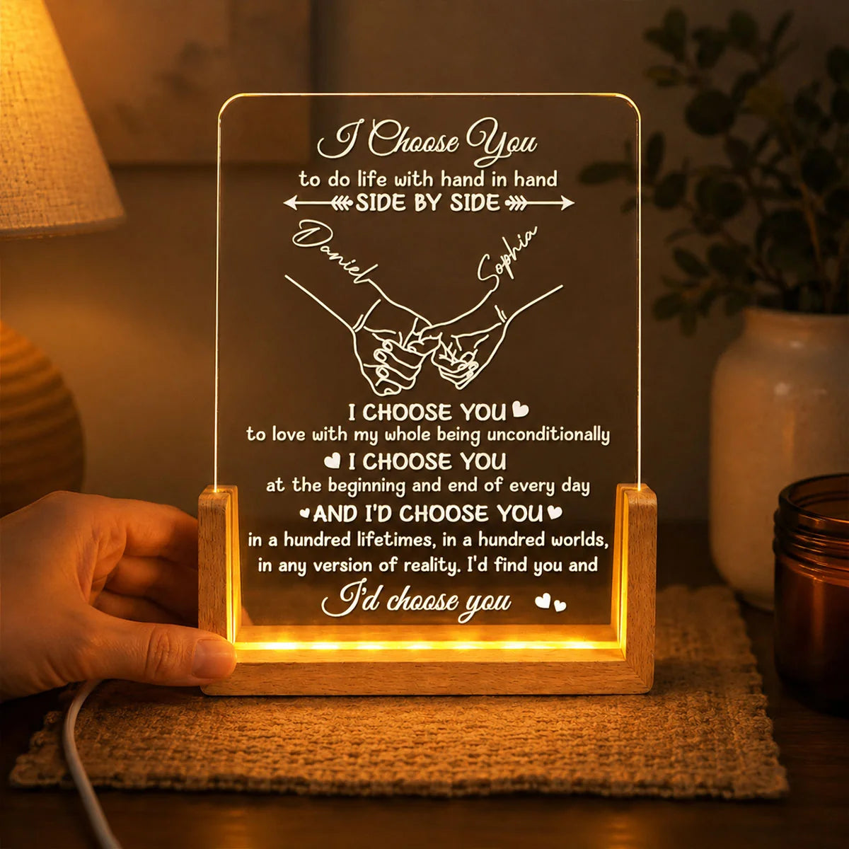 I Choose You Personalized LED Acrylic Plaque - Custom Couple Gift for Wife & Husband