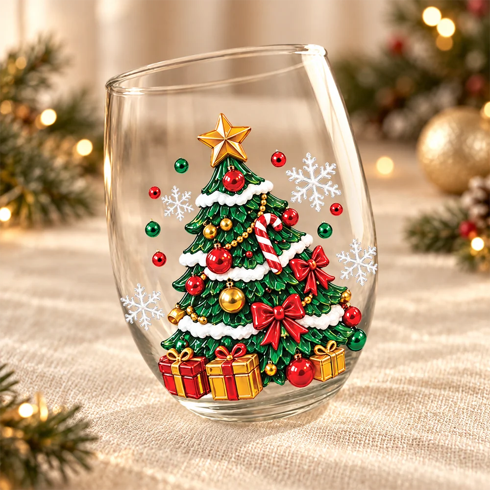 Festive Santa and Snowman Personalized Stemless Wine Glass - Christmas Drinkware for Family