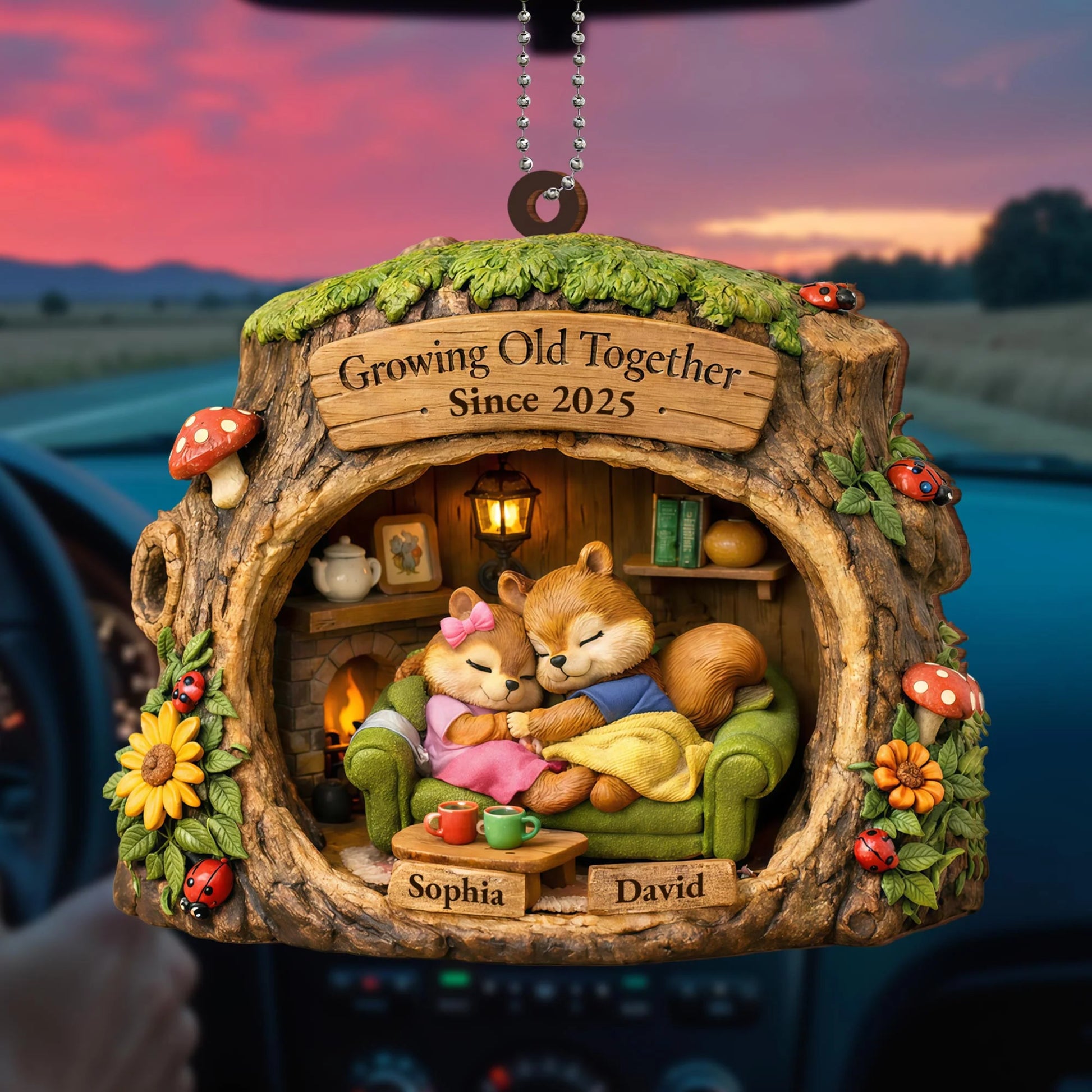 Personalized Couples Car Ornament for Couples with personalized design details for meaningful gifting