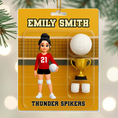 Personalized volleyball player acrylic ornament featuring custom name, number, ball, and trophy for athletes image 8