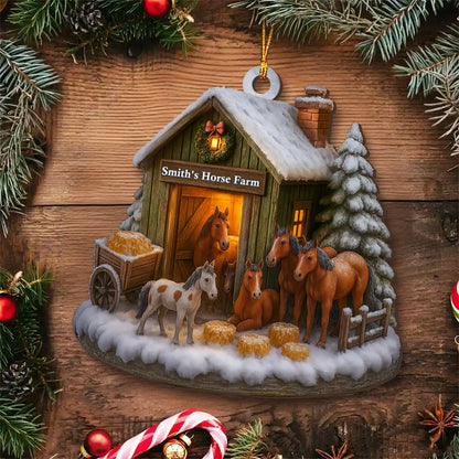 Christmas At The Horse Farm Personalized Wood Ornament - Family Holiday Keepsake Gift
