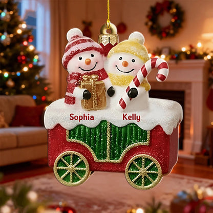 Family Christmas Train Personalized Wooden Ornament - Custom Holiday Keepsake Gift