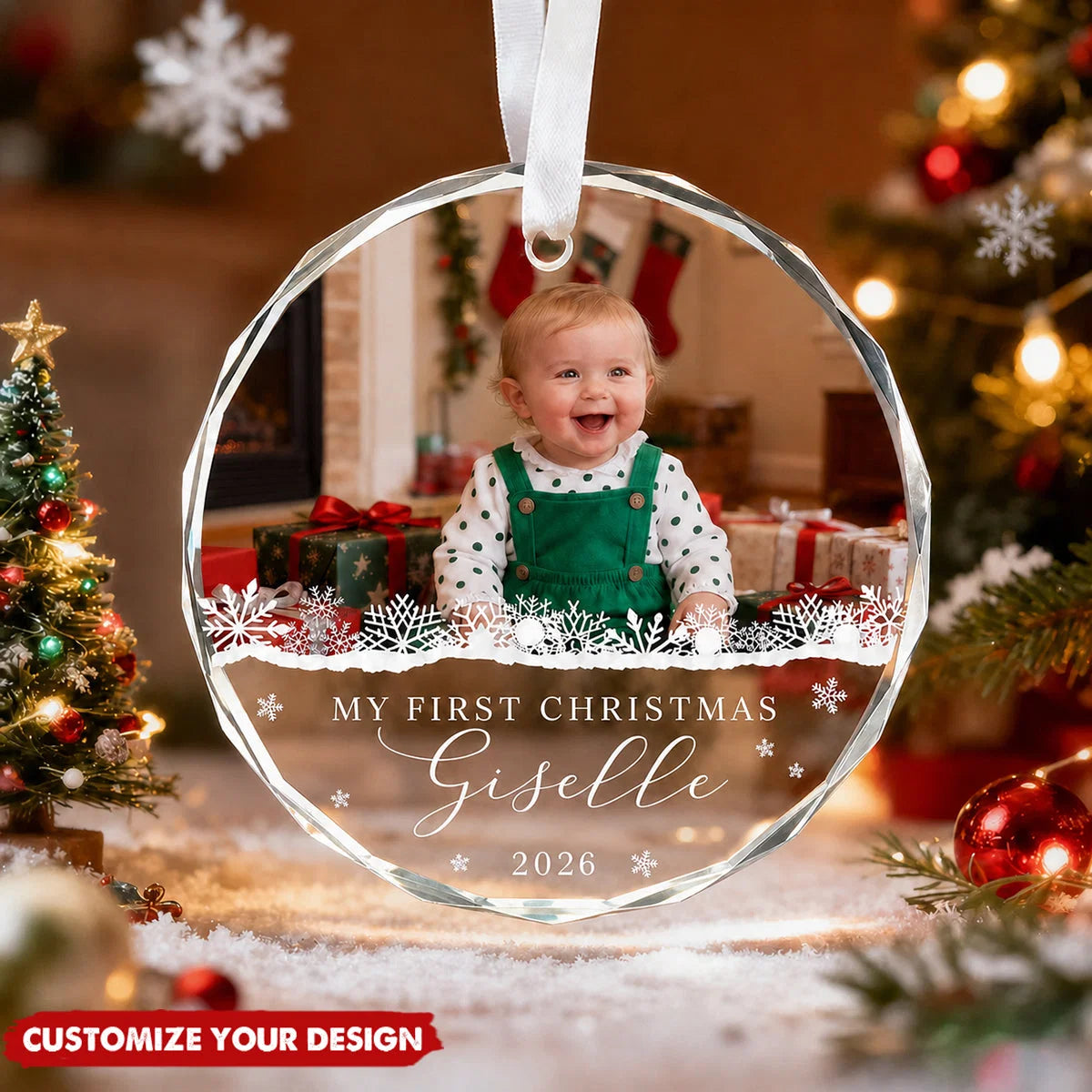 "My First Christmas" Personalized Glass Ornament - Custom Baby Photo Keepsake Gift