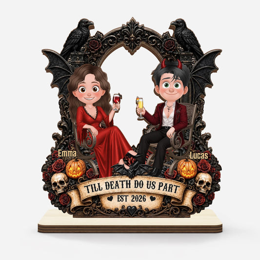 "Till Death Do Us Part" Personalized Couple Wooden Plaque - Spooky Halloween Anniversary Gift
