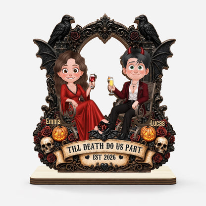 "Till Death Do Us Part" Personalized Couple Wooden Plaque - Spooky Halloween Anniversary Gift