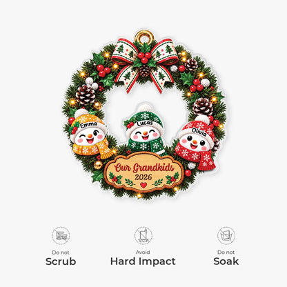 Our Grandkids Snowman Wreath Acrylic Ornament - Personalized Christmas Family Gift