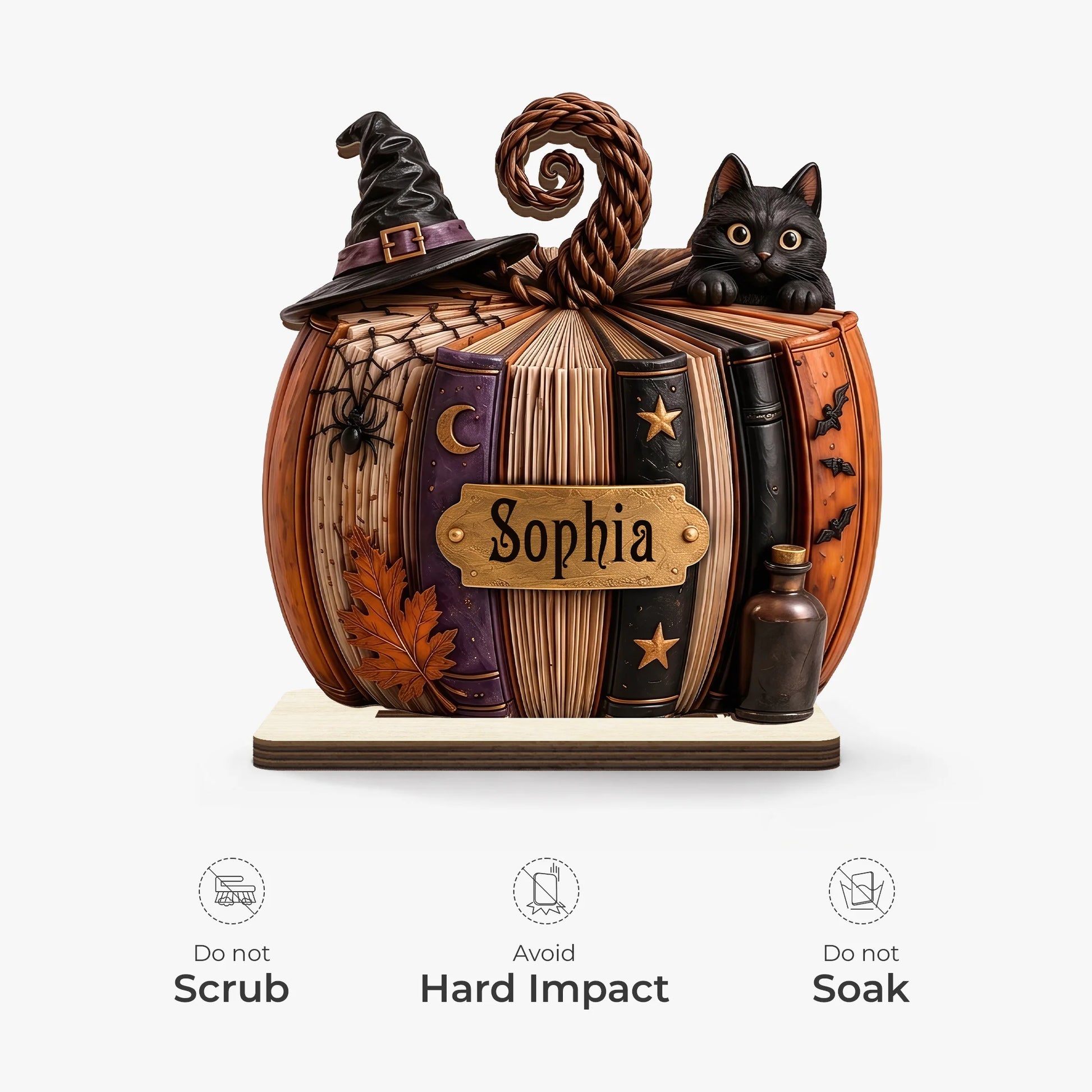 Personalized Pumpkin Book Wooden Plaque - Custom Spooky Halloween Decor Gift