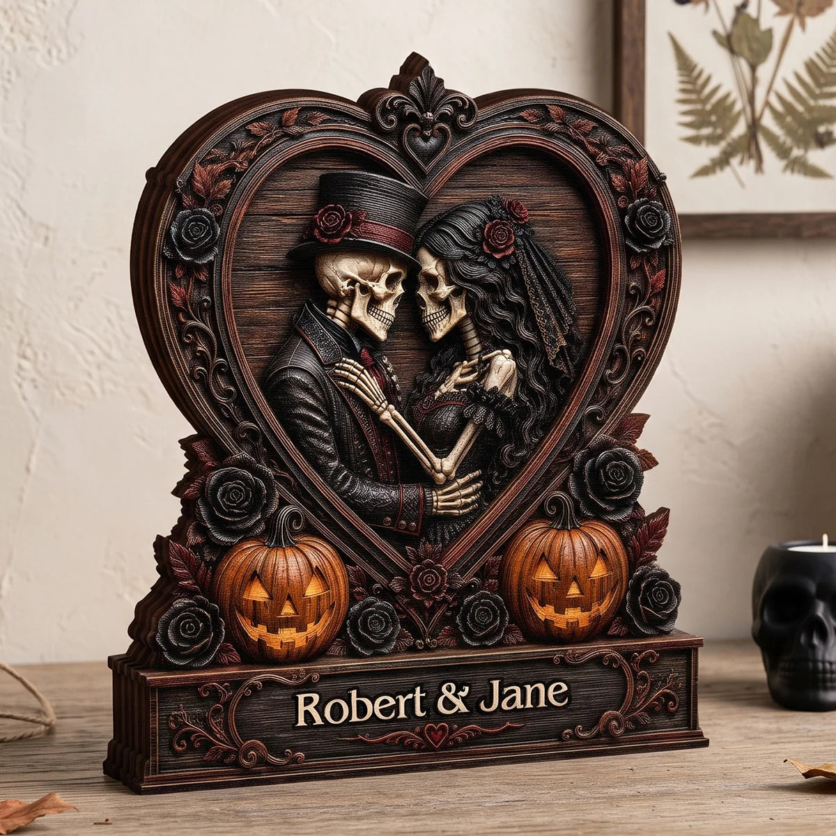 Personalized skeleton couple plaque with custom names for Halloween wedding gift image 6