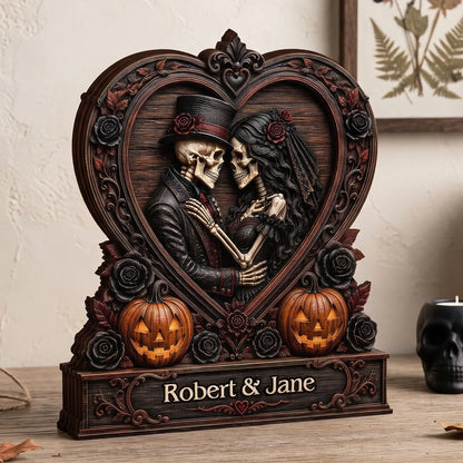 Personalized skeleton couple plaque with custom names for Halloween wedding gift image 6