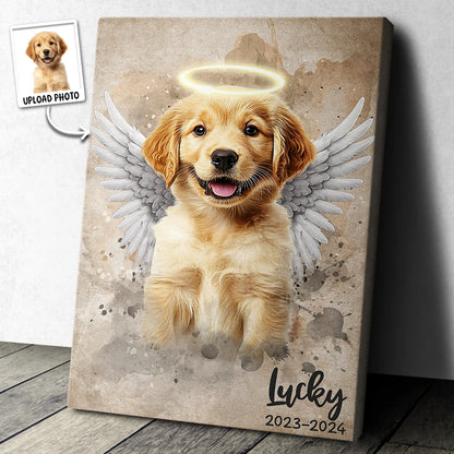 Custom Photo Pet Angel With Halo Wings - Personalized Dog & Cat Memorial Canvas / Poster