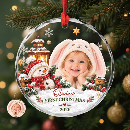 Baby First Christmas Photo Glass Ornament - Custom Name Holiday Keepsake Gift for New Parents