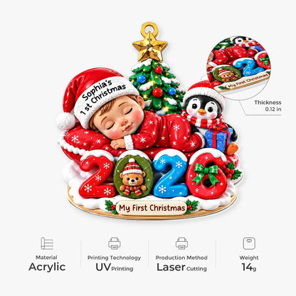 "Sleeping Baby My First Christmas" Personalized Acrylic Ornament - Keepsake for Newborn