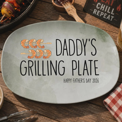 "Daddy's Grilling Plate" Personalized BBQ Platter - Custom Grill Master Gift for Dad