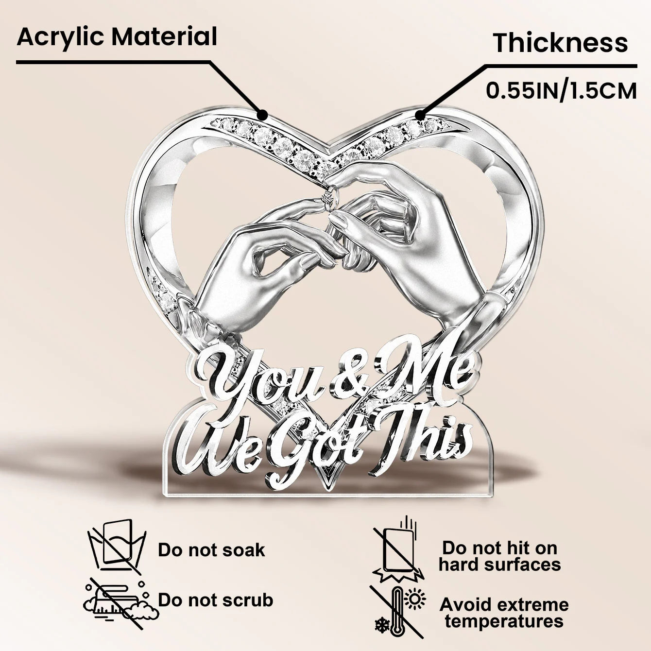 Personalized couple acrylic plaque with a romantic heart shape and holding hands design for anniversary gifts image 7
