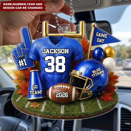 Personalized America Football Acrylic Car Ornament - Custom Jersey Name & Number Keepsake Gift