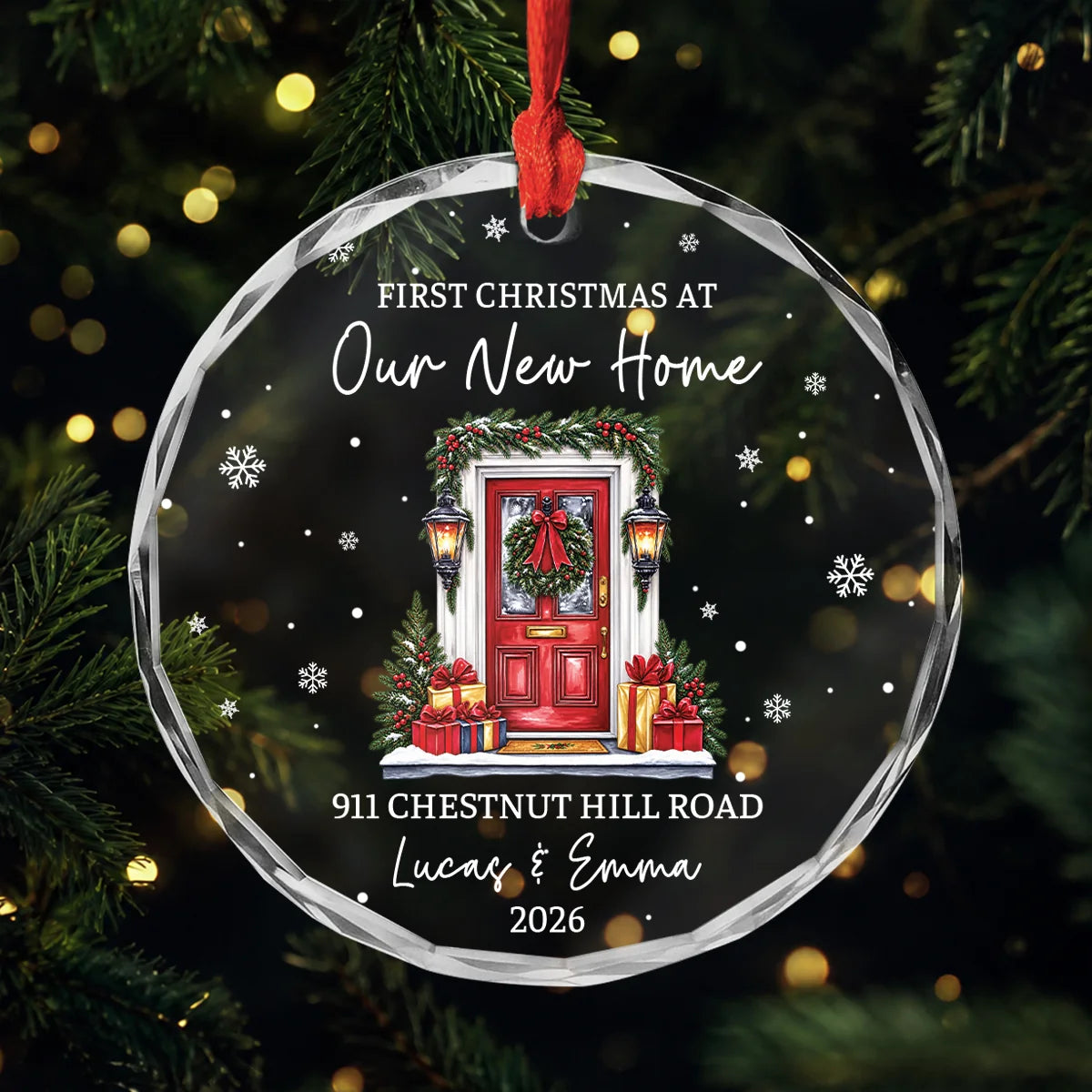 Personalized First Christmas At Our New Home Glass Ornament - Custom New Home Owner Keepsake Gift