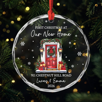 Personalized First Christmas At Our New Home Glass Ornament - Custom New Home Owner Keepsake Gift