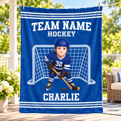 Personalized Hockey Blanket - Custom Player Name & Team Christmas Gift for Kids