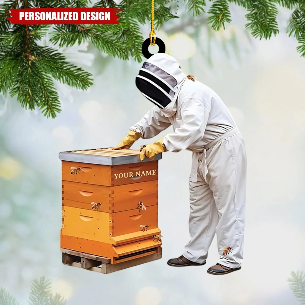 Personalized Beekeeper Acrylic Ornament - Custom Honeybee Hive Hanging Keepsake Gift