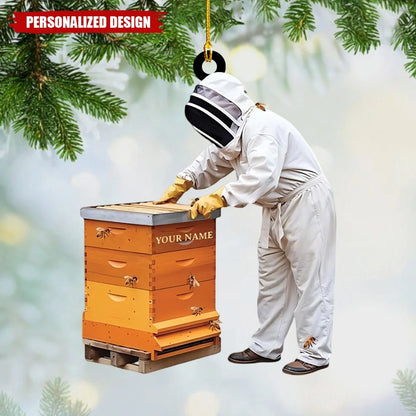 Personalized Beekeeper Acrylic Ornament - Custom Honeybee Hive Hanging Keepsake Gift