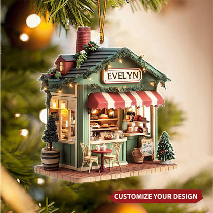 Cozy Coffee Shop Personalized Acrylic Christmas Ornament - Custom Gift for Coffee Lovers & Bookish Friends