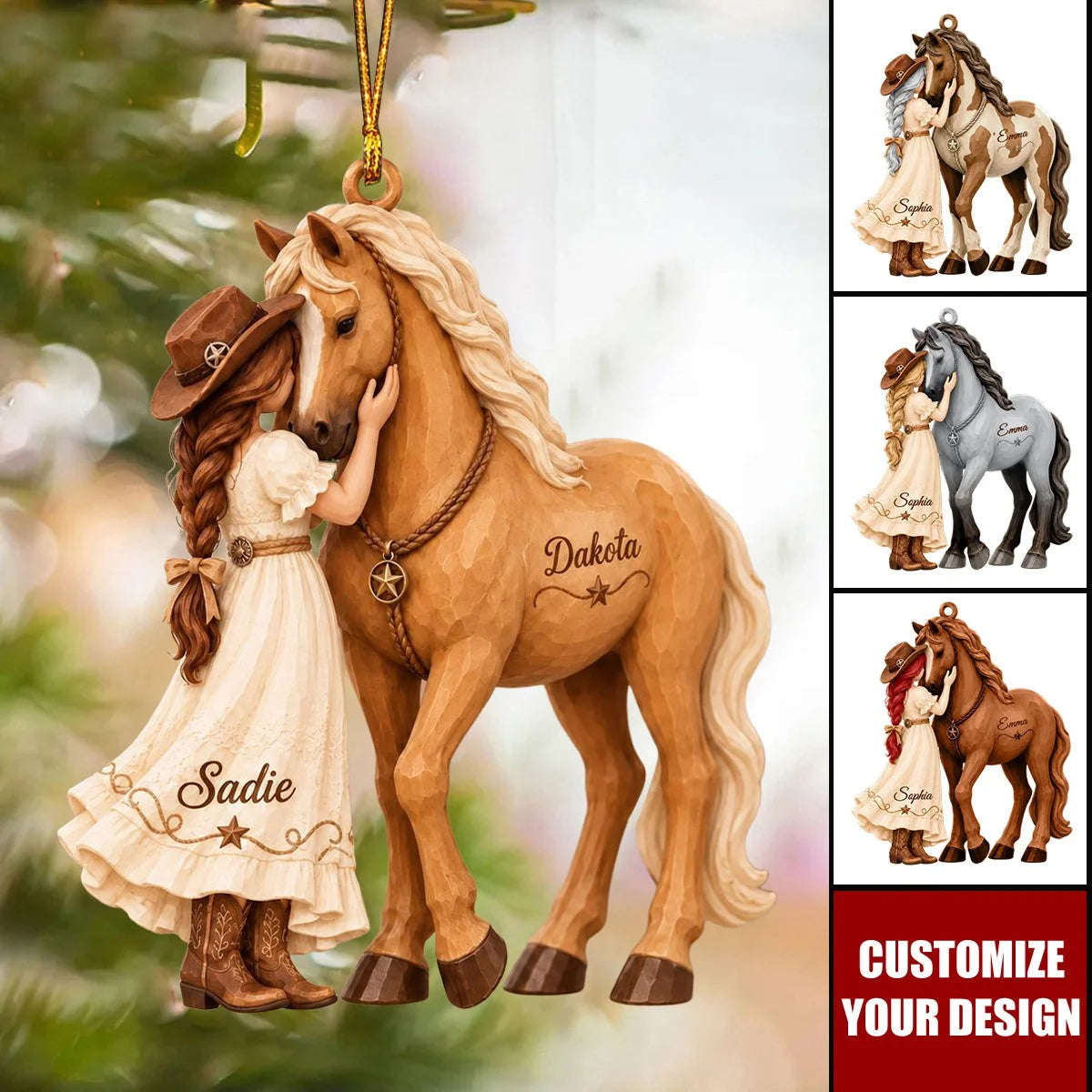 Personalized Horse Christmas Ornament with Girl and Horse Names - Custom Acrylic Keepsake for Daughter