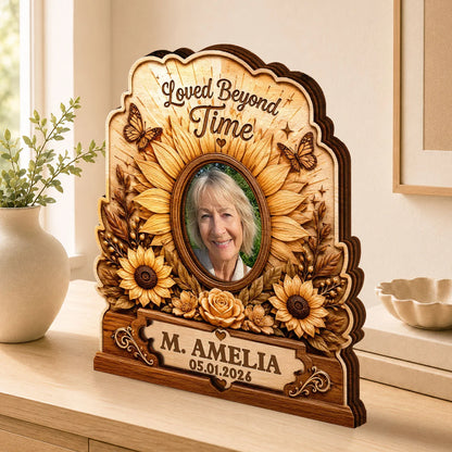 "Loved Beyond Time" Personalized Photo Wooden Block - Custom Memorial Keepsake Gift for Loss of Loved One