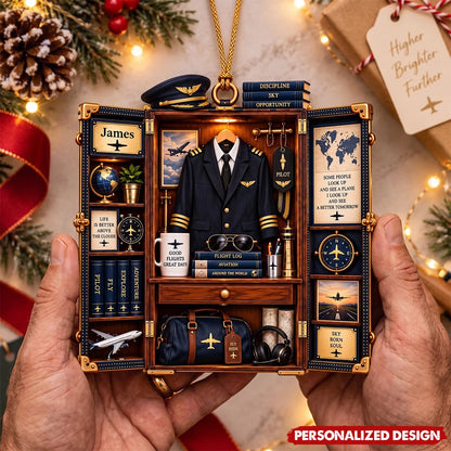 Personalized Pilot Locker Wooden Ornament - Custom Airplane Captain Keepsake Gift